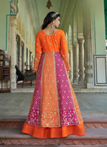 Thumbnail for Anaita Orange Silk Anarkali Suit With Embroidery & Sequins Work - Distacart
