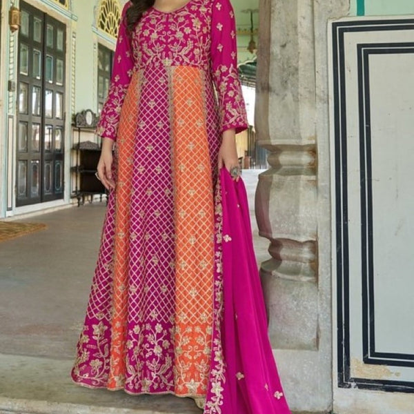 Anaita Magenta Silk Anarkali Suit With Embroidery & Sequins Work - Distacart