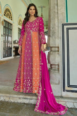 Thumbnail for Anaita Magenta Silk Anarkali Suit With Embroidery & Sequins Work - Distacart