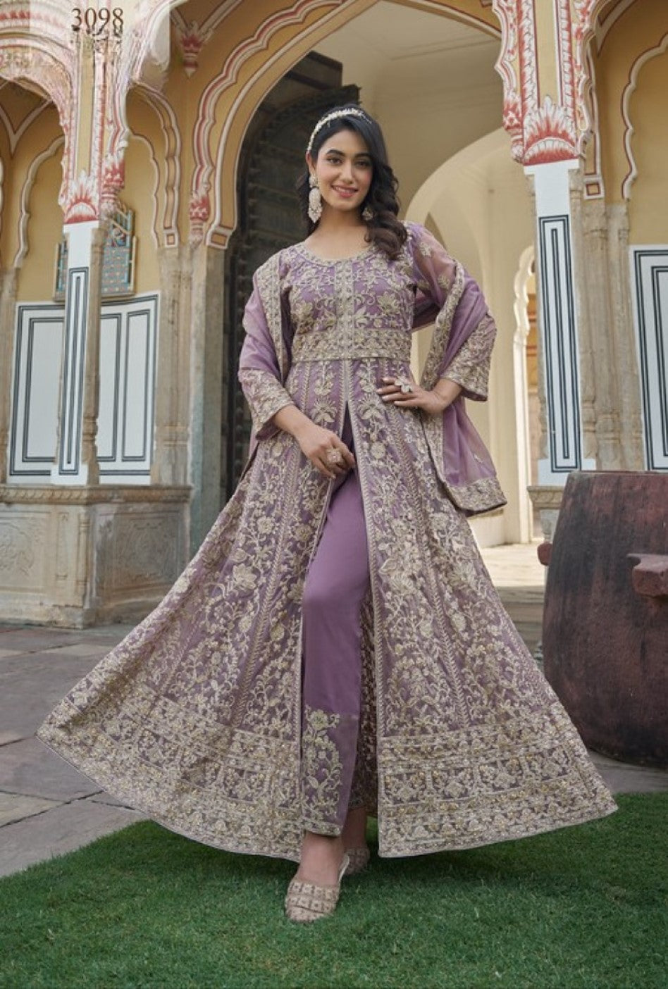 Anaita Lavender Silk Anarkali Suit With Embroidery & Sequins Work - Distacart