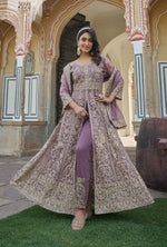 Thumbnail for Anaita Lavender Silk Anarkali Suit With Embroidery & Sequins Work - Distacart