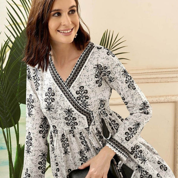 Anouk Ethnic Motifs Printed Angrakha Pure Cotton Kurta with Palazzos & With Dupatta - Distacart