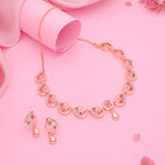 Thumbnail for Tehzeeb Creations Brass Rose Gold-Polished Pink Colour Necklace With Earrings - Distacart