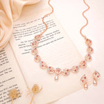 Thumbnail for Tehzeeb Creations Brass Rose Gold-Polished Pink Colour Necklace With Earrings - Distacart