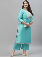 Thumbnail for Sztori Plus Size Floral Printed Round Neck Straight Kurta with Palazzos - Distacart