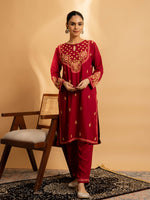 Thumbnail for HOUSE OF KARI Floral Embroidered Chikankari Kurta With Palazzos - Distacart