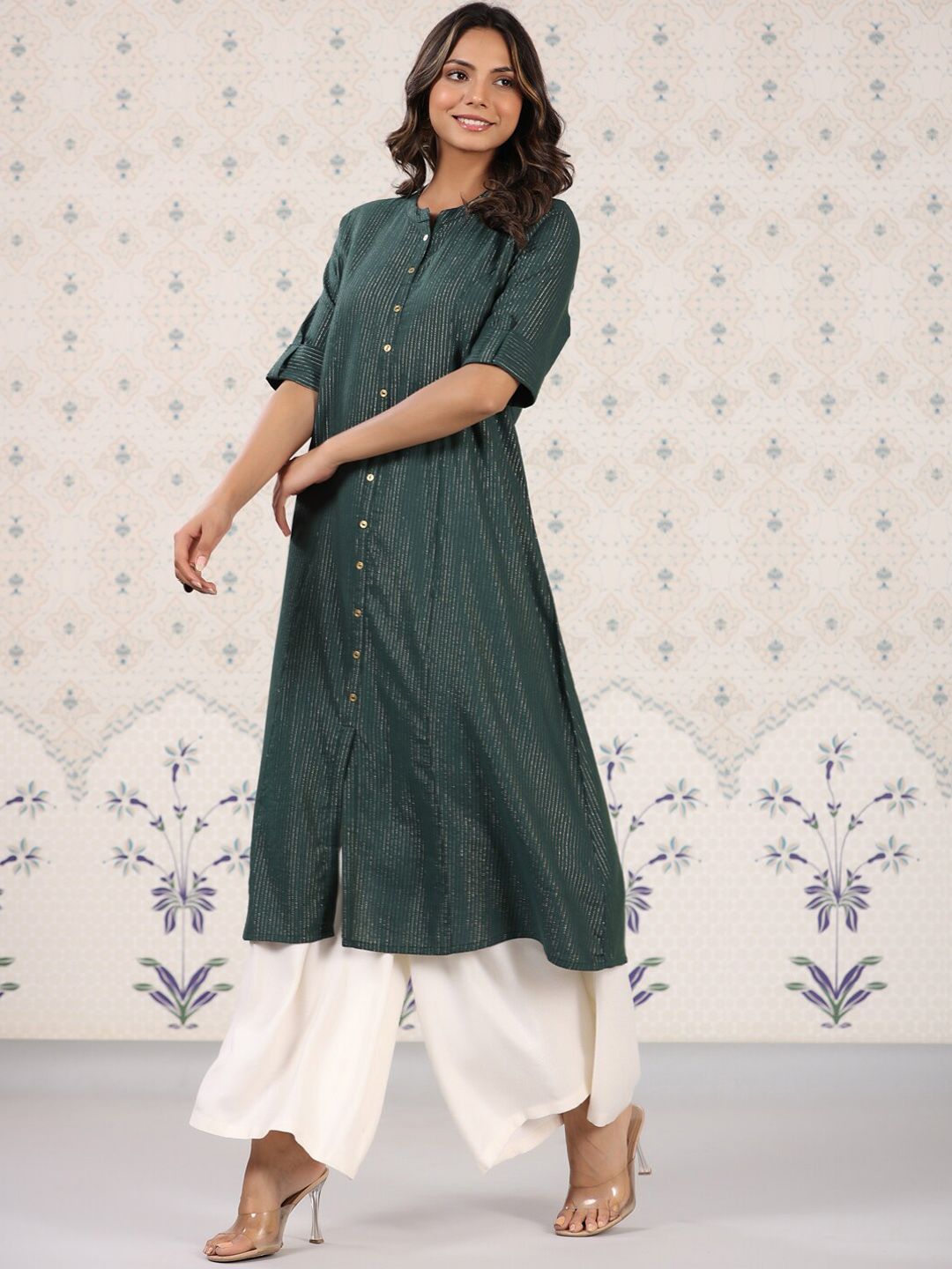Ode by House of Pataudi Striped Roll Up Sleeves Pure Cotton Kurta - Distacart