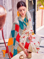 Thumbnail for NOZ2TOZ Women's Bhagalpuri Silk Cream Printed Designer Saree With Blouse Piece - Distacart