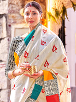 Thumbnail for NOZ2TOZ Women's Bhagalpuri Silk Cream Printed Designer Saree With Blouse Piece - Distacart