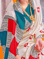 Thumbnail for NOZ2TOZ Women's Bhagalpuri Silk Cream Printed Designer Saree With Blouse Piece - Distacart
