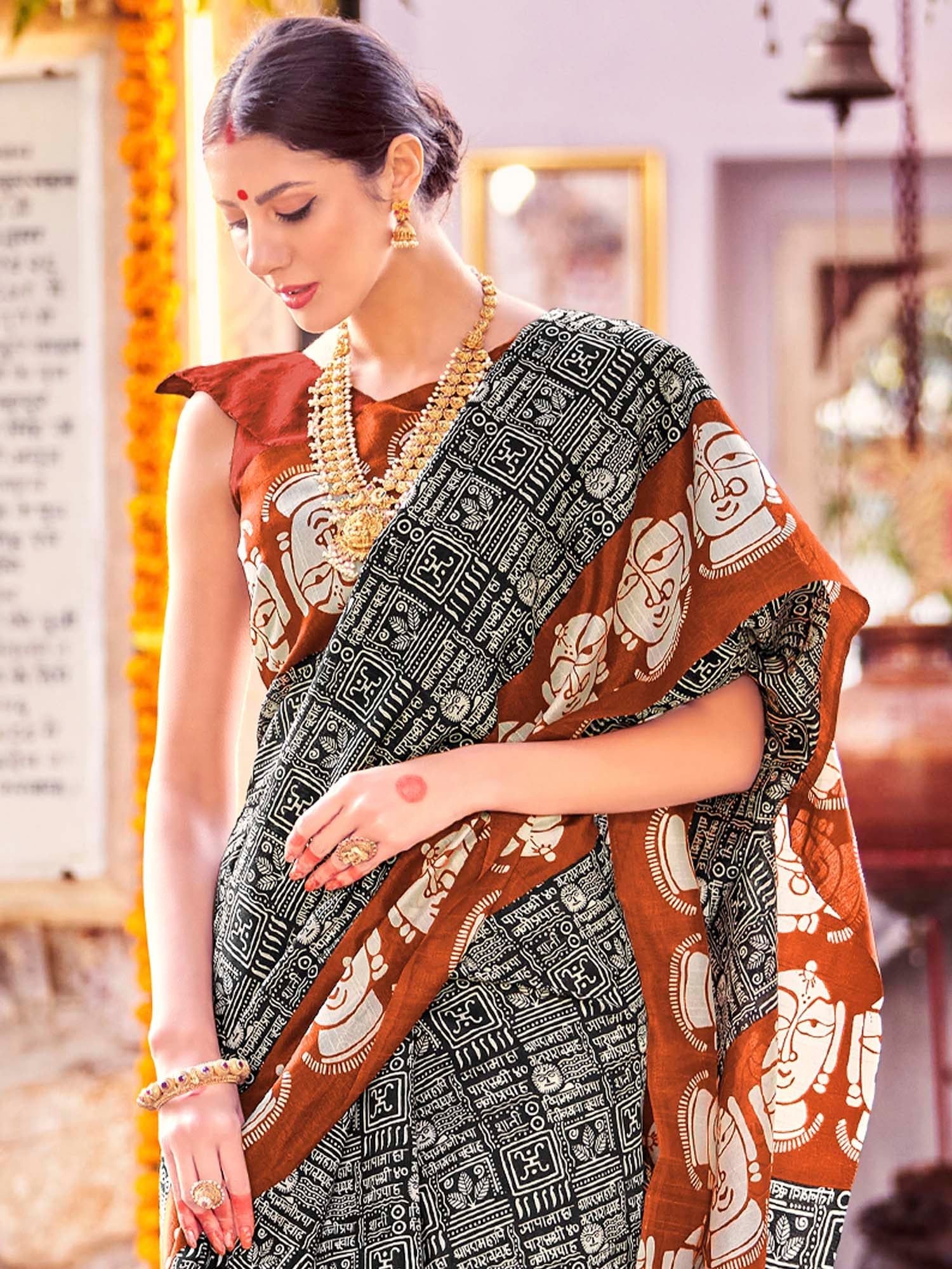 NOZ2TOZ Women's Bhagalpuri Silk Black Printed Designer Saree With Blouse Piece - Distacart