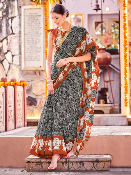 NOZ2TOZ Women's Bhagalpuri Silk Black Printed Designer Saree With Blouse Piece - Distacart