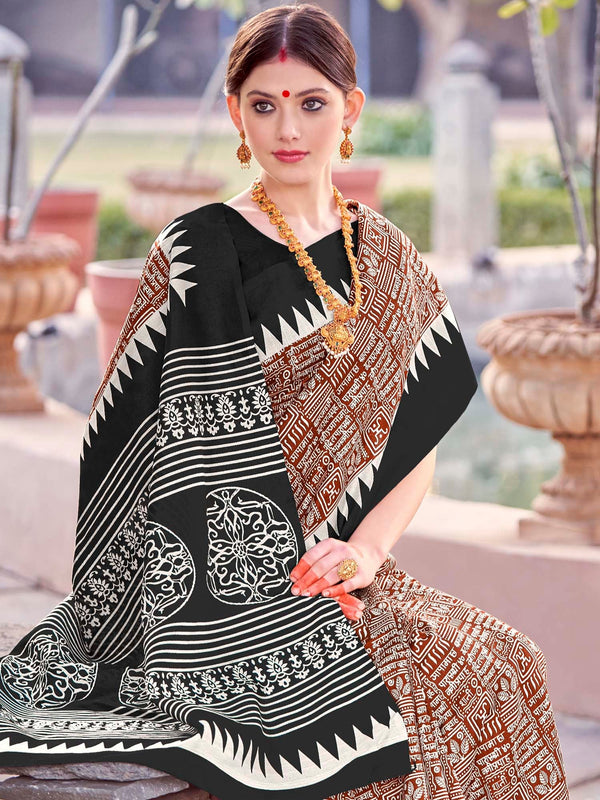 NOZ2TOZ Women's Bhagalpuri Silk Brown Printed Designer Saree With Blouse Piece - Distacart