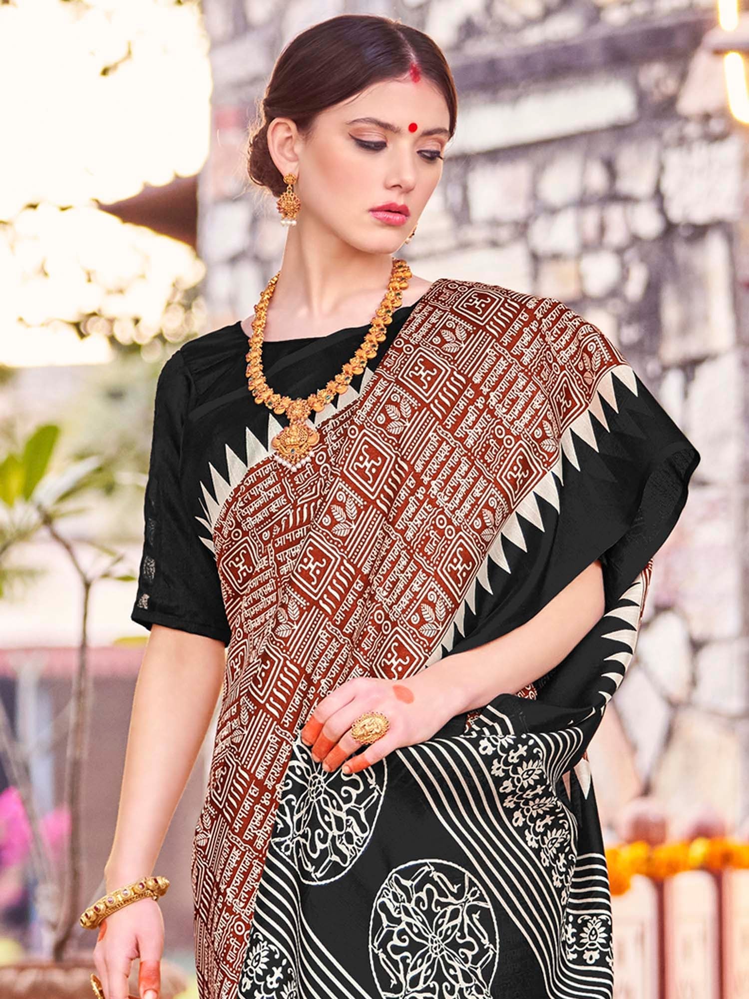 NOZ2TOZ Women's Bhagalpuri Silk Brown Printed Designer Saree With Blouse Piece - Distacart