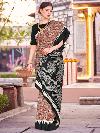 NOZ2TOZ Women's Bhagalpuri Silk Brown Printed Designer Saree With Blouse Piece - Distacart