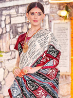 Thumbnail for NOZ2TOZ Women's Bhagalpuri Silk Off White Printed Designer Saree With Blouse Piece - Distacart