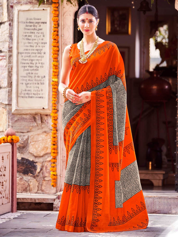 NOZ2TOZ Women's Bhagalpuri Silk Orange Printed Designer Saree With Blouse Piece - Distacart