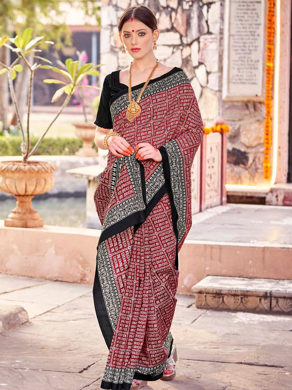 NOZ2TOZ Women's Bhagalpuri Silk Maroon Printed Designer Saree With Blouse Piece - Distacart