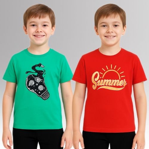 Chilins Round Neck Printed Super Combed Cotton T-shirt (Pack of 2)