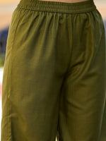 Thumbnail for Vishudh Green & Gold Toned Round Neck Embellished Straight Kurta & Palazzos With Dupatta