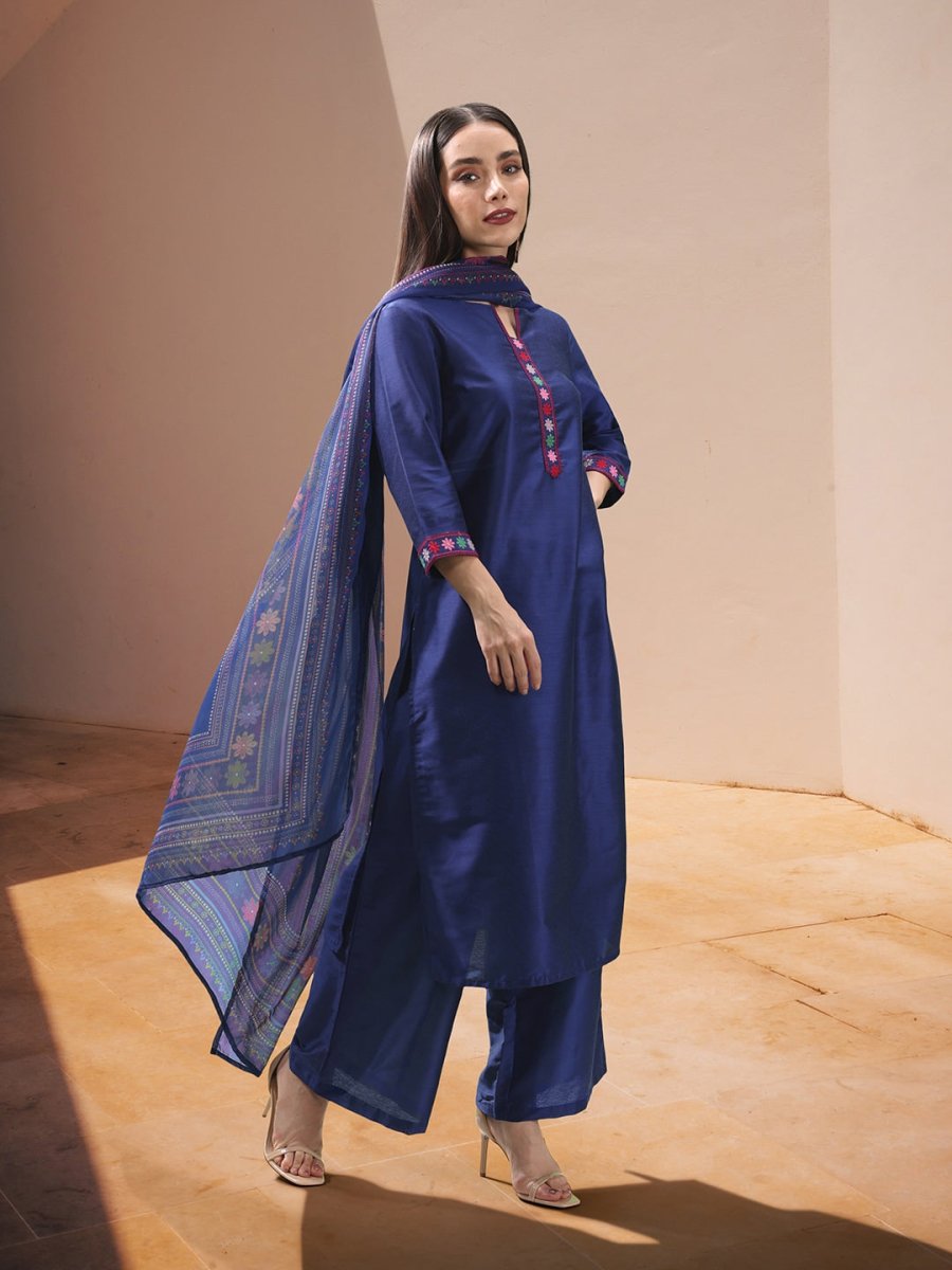 All About You Thread Work Kurta with Palazzos & Dupatta - Distacart
