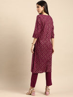 Thumbnail for All About You Women Maroon Woven Design Pure Cotton Kurta with Trousers - Distacart