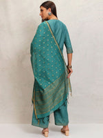 Thumbnail for Vishudh Ethnic Motifs Printed Keyhole Neck Straight Kurta With Palazzos & Dupatta