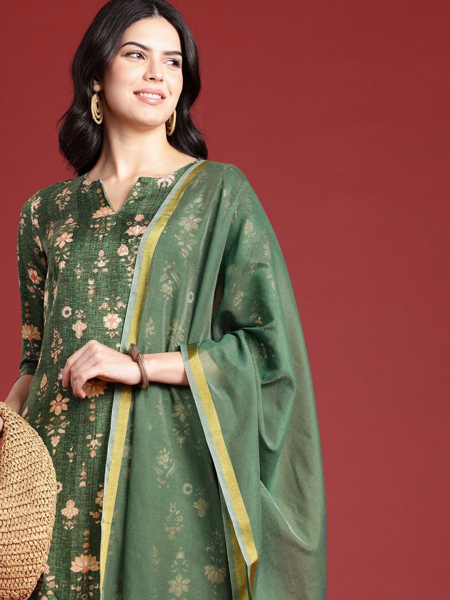 Anouk FloralPrinted Regular Kurta With Trousers & With Dupatta - Distacart