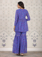 Thumbnail for Ode by House of Pataudi Bandhani Printed Angrakha Gotta Patti Kurti with Sharara - Distacart