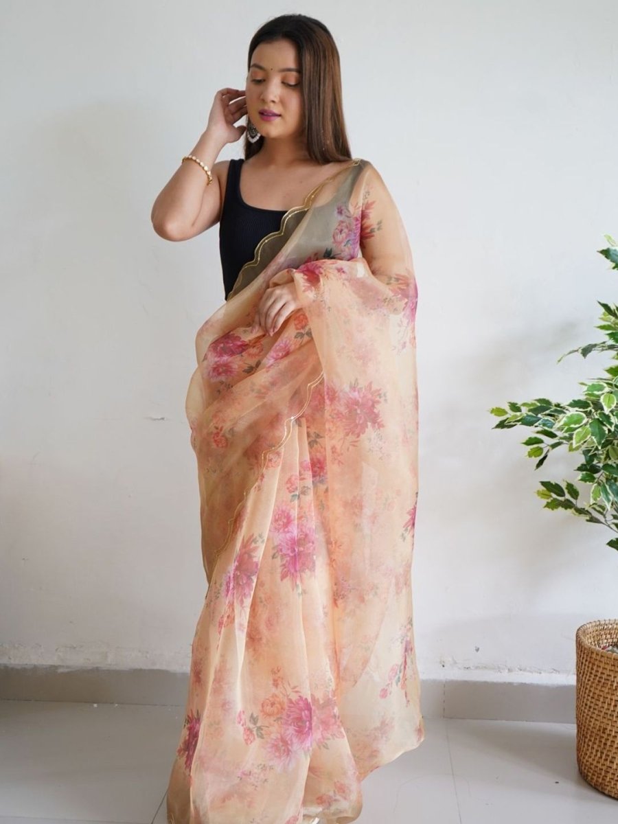 Anouk Floral Printed Saree - Distacart