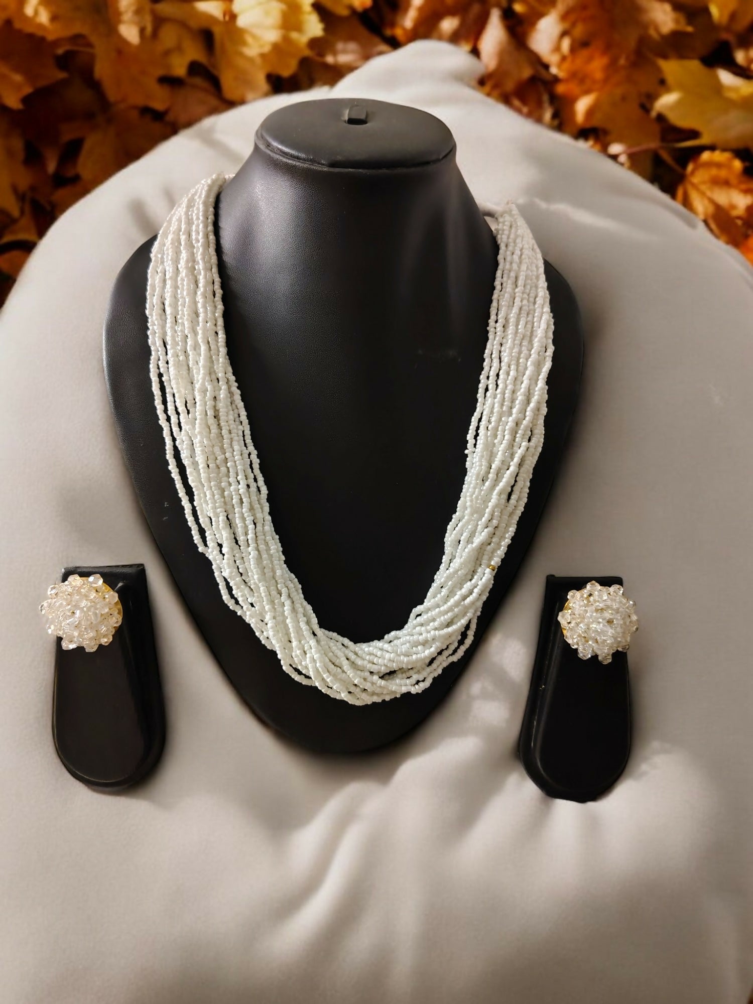 Inhanns Vibrant Handmade 20 Layers Beaded Necklace With Matching Earrings - White Pending - Distacart
