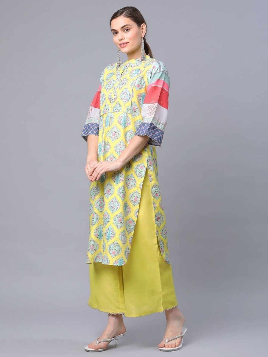 Ahalyaa Women's Yellow Pure Blend Digital Printed Kurta Palazzo Set