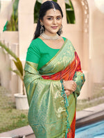 Thumbnail for Anaita Coral Silk Saree With Blouse Piece - Distacart