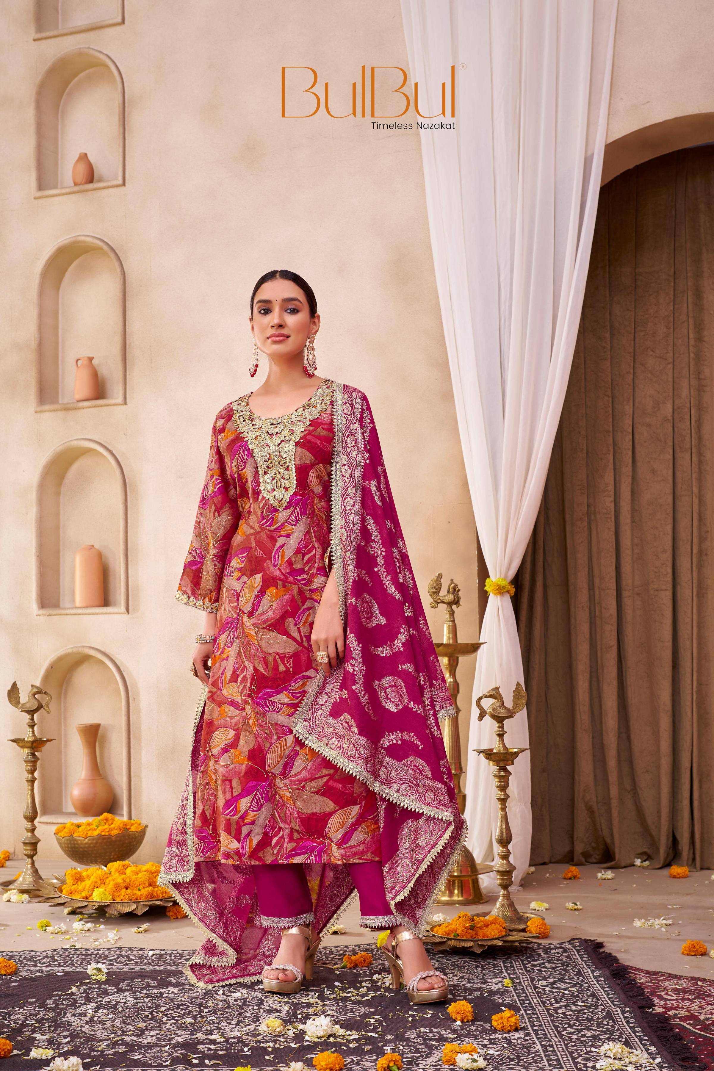 BulBul Rashmi Printed Fuschia Kurta Set with Dupatta