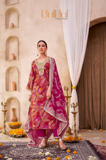Thumbnail for BulBul Rashmi Printed Fuschia Kurta Set with Dupatta