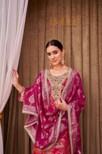 Thumbnail for BulBul Rashmi Printed Fuschia Kurta Set with Dupatta