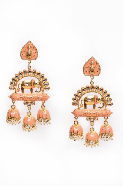 Elephant Shape Orange Jhumki Drop Earrings for Womens by House of Ree - Distacart