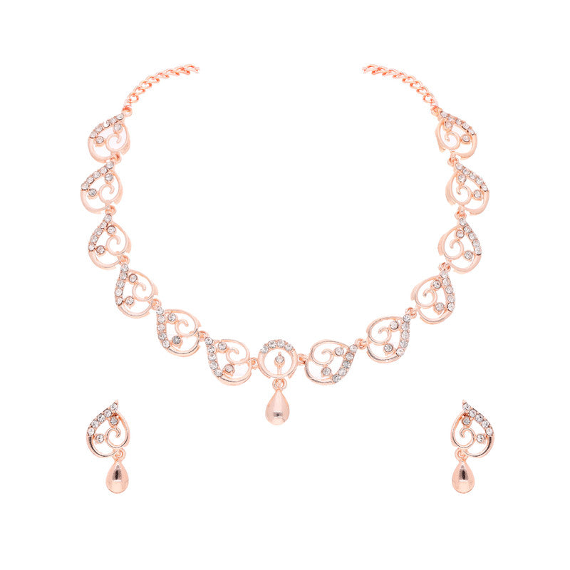 Tehzeeb Creations Brass Rose Gold-Polished White Colour Necklace With Earrings - Distacart