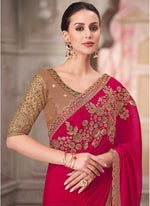 Thumbnail for Vegaa Fashion Red Beige Sequence Embroidered Traditional Wedding Saree Party Wear Saree