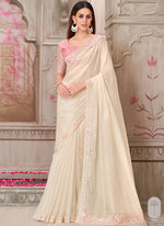Thumbnail for Vegaa Fashion Ivory Pink Embroidered Traditional Wedding Saree