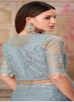 Thumbnail for Vegaa Fashion Silver Grey Embroidered Traditional Wedding Saree