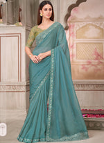 Thumbnail for Vegaa Fashion Teal Green Embroidered Traditional Wedding Saree