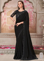 Thumbnail for Vegaa Fashion Black Sequence Embroidered Traditional Wedding Saree