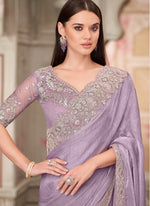 Thumbnail for Vegaa Fashion Lavender Embroidered Traditional Wedding Saree