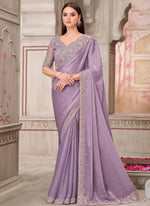 Thumbnail for Vegaa Fashion Lavender Embroidered Traditional Wedding Saree