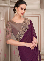 Thumbnail for Vegaa Fashion Wine Embroidered Traditional Wedding Saree