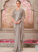 Thumbnail for Vegaa Fashion Grey Embroidered Traditional Wedding Saree