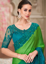 Thumbnail for Vegaa Fashion Green And Blue Embroidered Traditional Wedding Saree