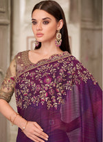 Thumbnail for Vegaa Fashion Purple Sequin Embroidered Traditional Wedding Saree