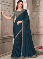 Thumbnail for Vegaa Fashion Turquoise Embroidered Traditional Wedding Saree
